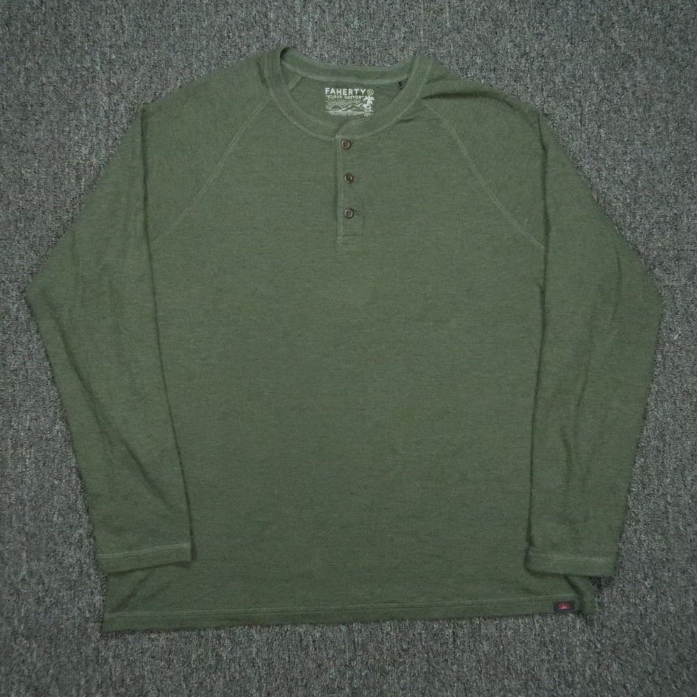 Faherty Forest Green Long Sleeve Henley
